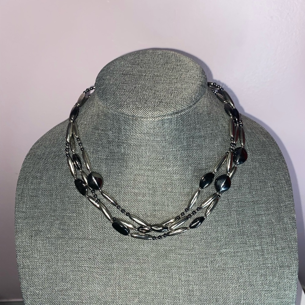1/1 Hematite and Non rust sterling silver combination necklace